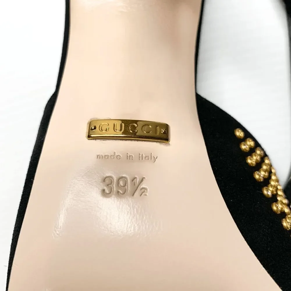 Gucci Fedra Crystal Embellished High Heel Mules EU 39.5 US 9.5 Black Suede Pumps - Picture 8 of 11